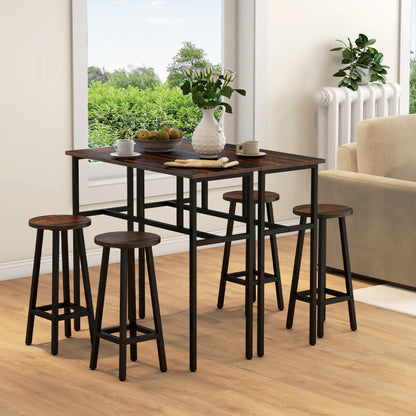 6-Piece Bar Table Set, Counter Height Kitchen Dining Set With 2 High Tables & 4 Stools, Space Saving Compact Bar Furniture For Small Kitchens And Flats, Multiple Arrangements, Rustic Brown