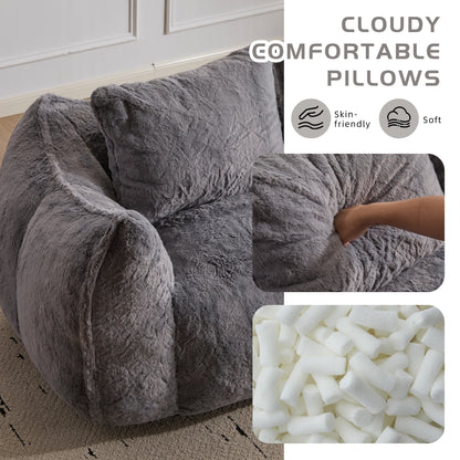 Giant Bean Bag Couch For Adults, Ultra Soft Fluffy Loveseat Bean Bag Sofa, Oversized Chase Lounge Chair Indoor For Living Room Bedroom, No Assembly Required Cozy Reading Chair With Pillows, Grey
