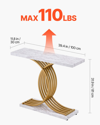 Narrow Console Sofa Table, 39.4 Inches Behind Couch Table, 1-Tier Long Entryway Table And Skinny Hallway Table, Narrow Sofa Table With Metal Frame, For Entryway, Hallway, Living Room & Bedroom