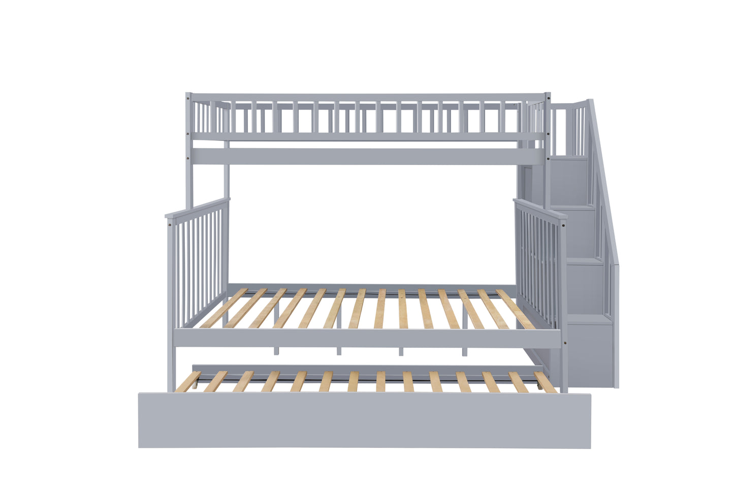 Twin Over Full Stairway Bunk Bed With Trundle,Gray
