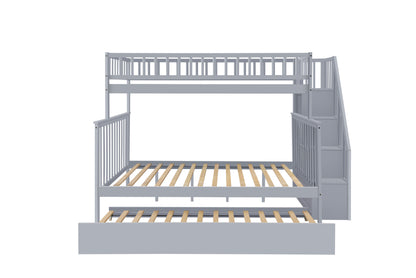 Twin Over Full Stairway Bunk Bed With Trundle,Gray