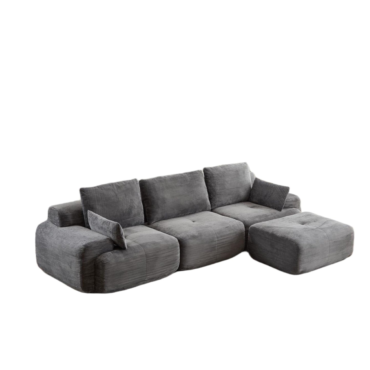 Modern Memory Foam Compressed Sofa,Large Sectional Couches For Living Room,Pet-Friendly Cloud Modular Sectional Sofa,Corduroy Fabric,Extra Deep Loveseat,No Assembly Required,GREY