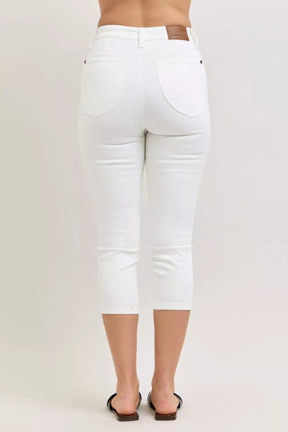 Judy Blue High Waist Extended Waistband Capri Pants with Spade Pockets
