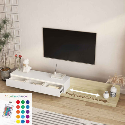 Modern Extendable TV Stand With LED Lights Wooden Entertainment Center And Media Cabinet With Storage Space Suitable For Living Room And Bedroom White