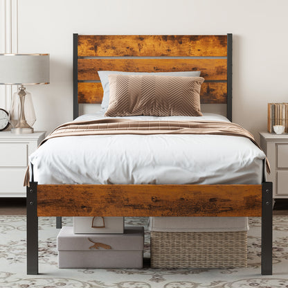 Metal Platform Bed Frame - Mattress Foundation With Headboard And Footboard
