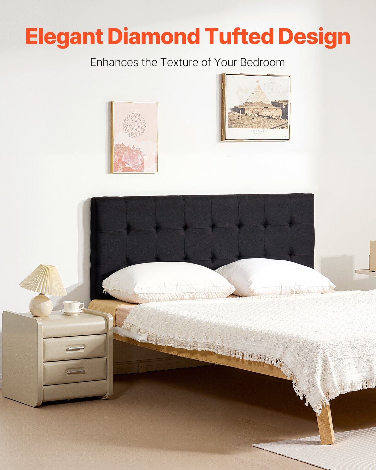 Headboard, Queen Size Headboard With Adjustable Height, Comfortable Diamond Tufted For Queen Size Bed, W62.2 X H(42.72-54.53) X D2.76 In, Ideal For Bedroom, Hotel, Homestay, Dormitory, Black