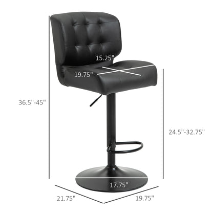 Bar Height Bar Stools Set Of 2 With Adjustable Seat, Adjustable Swivel Barstools With Thick Padded Cushion And Metal Footrest For Home Bar, Black