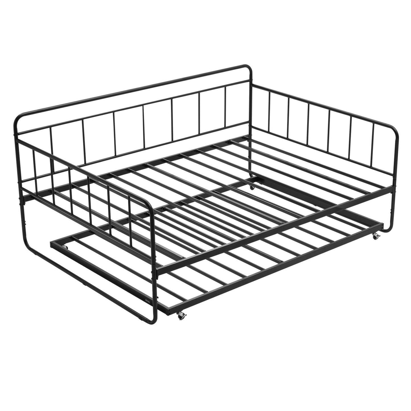 Full Size Daybed Frame, Day Bed With Trundle, Heavy Duty Metal Platform Bed Frame, Full Daybed With Metal Slats Support For Living Room, Bedroom, Guest Room, Easy Assembly, Black