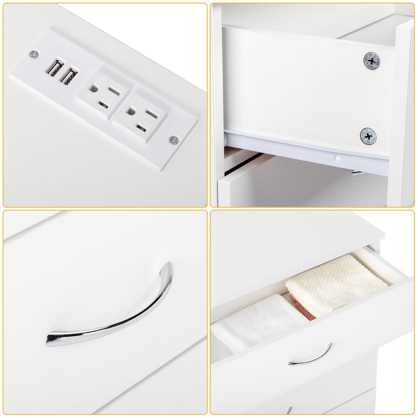 4 Drawers, 2 USB  2 Sockets, Bedside Table