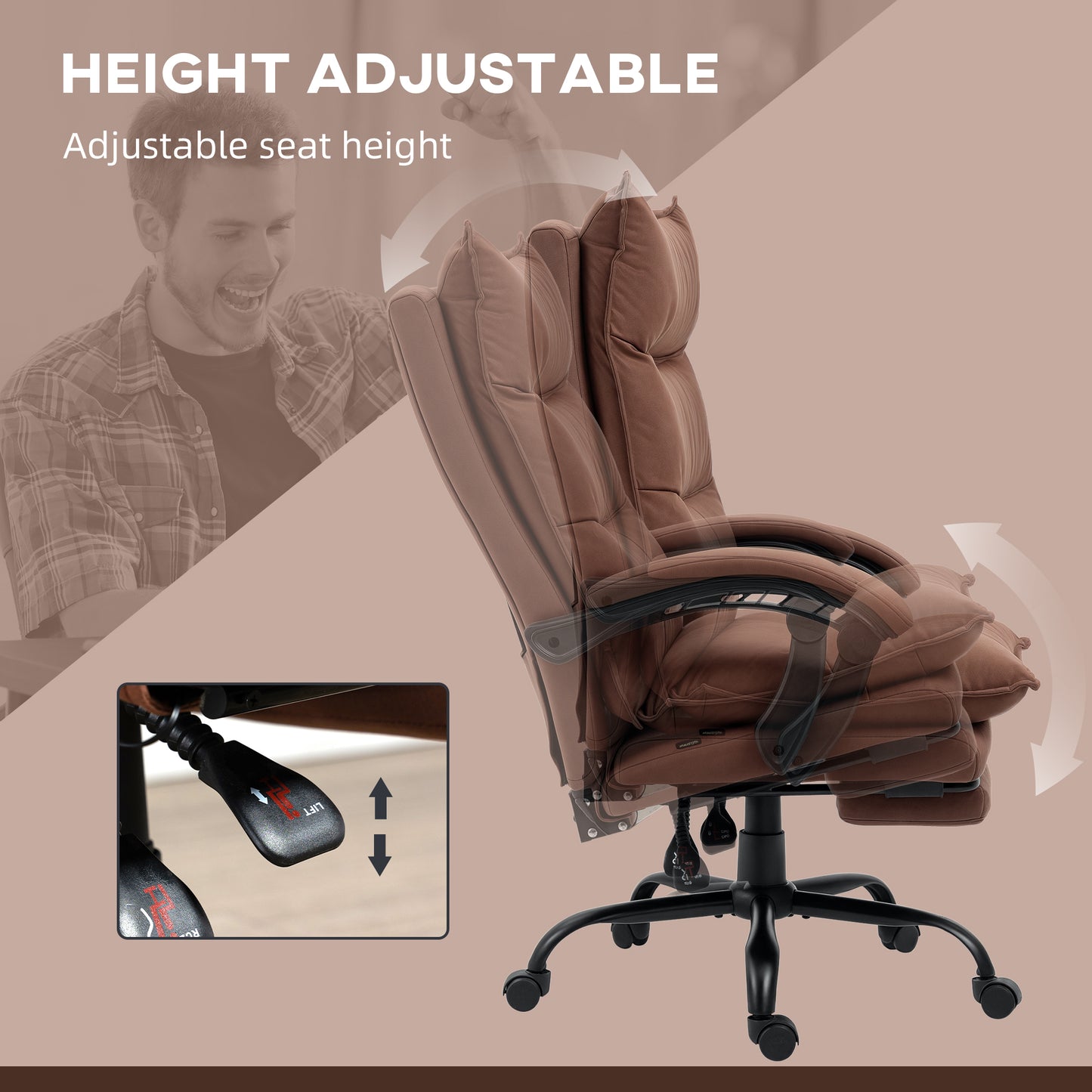 Executive Massage Office Chair with 6 Vibration Points, Microfiber Computer Desk Chair, Heated Reclining Chair with Footrest, Armrest, Double Padding, Brown