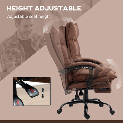 Executive Massage Office Chair with 6 Vibration Points, Microfiber Computer Desk Chair, Heated Reclining Chair with Footrest, Armrest, Double Padding, Brown