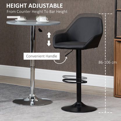 Bar Stools Set Of 2, Height Adjustable Swivel Barstools, PU Leather Kitchen Stools With Backs, Armrests And Footrest For Home, Counter And Dining Room, Black