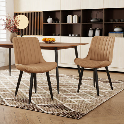 Set Of 4 Modern PU Leather Dining Chairs With Thick Cushions & Metal Legs, Armless Faux Leather Side Chairs For Kitchen, Dining Room