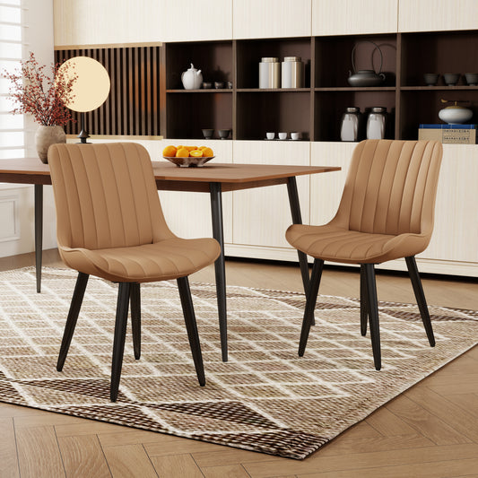 Set Of 2 Modern PU Leather Dining Chairs With Thick Cushions & Metal Legs, Armless Faux Leather Side Chairs For Kitchen, Dining Room