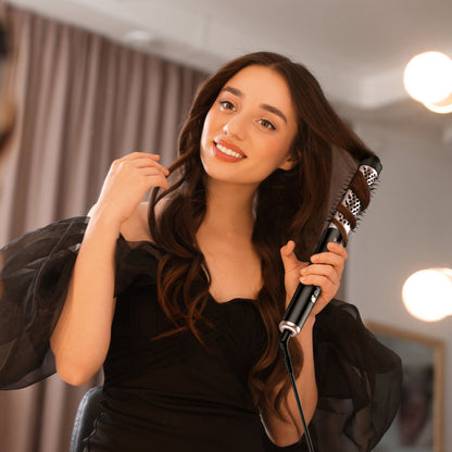 2 Type Options--1Pc 5 In 1 Curling Wand Hair Curling Iron Brush Anti-Tangle Hair Thermal Brush Curler With 4 Heating Levels 360 Degree Rotatable Cable 5 Interchangeable Barrels 2 Clips 1H Auto Off