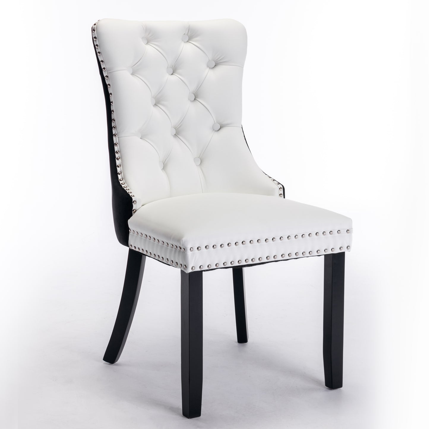 A&A Furniture,Nikki Collection Modern,High-end Tufted Solid Wood Contemporary PU And Velvet Upholstered Dining Chair With Wood Legs Nailhead Trim  2 Pcs Set,White Black