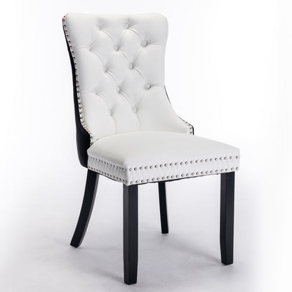 A&A Furniture,Nikki Collection Modern,High-end Tufted Solid Wood Contemporary PU And Velvet Upholstered Dining Chair With Wood Legs Nailhead Trim  2 Pcs Set,White Black