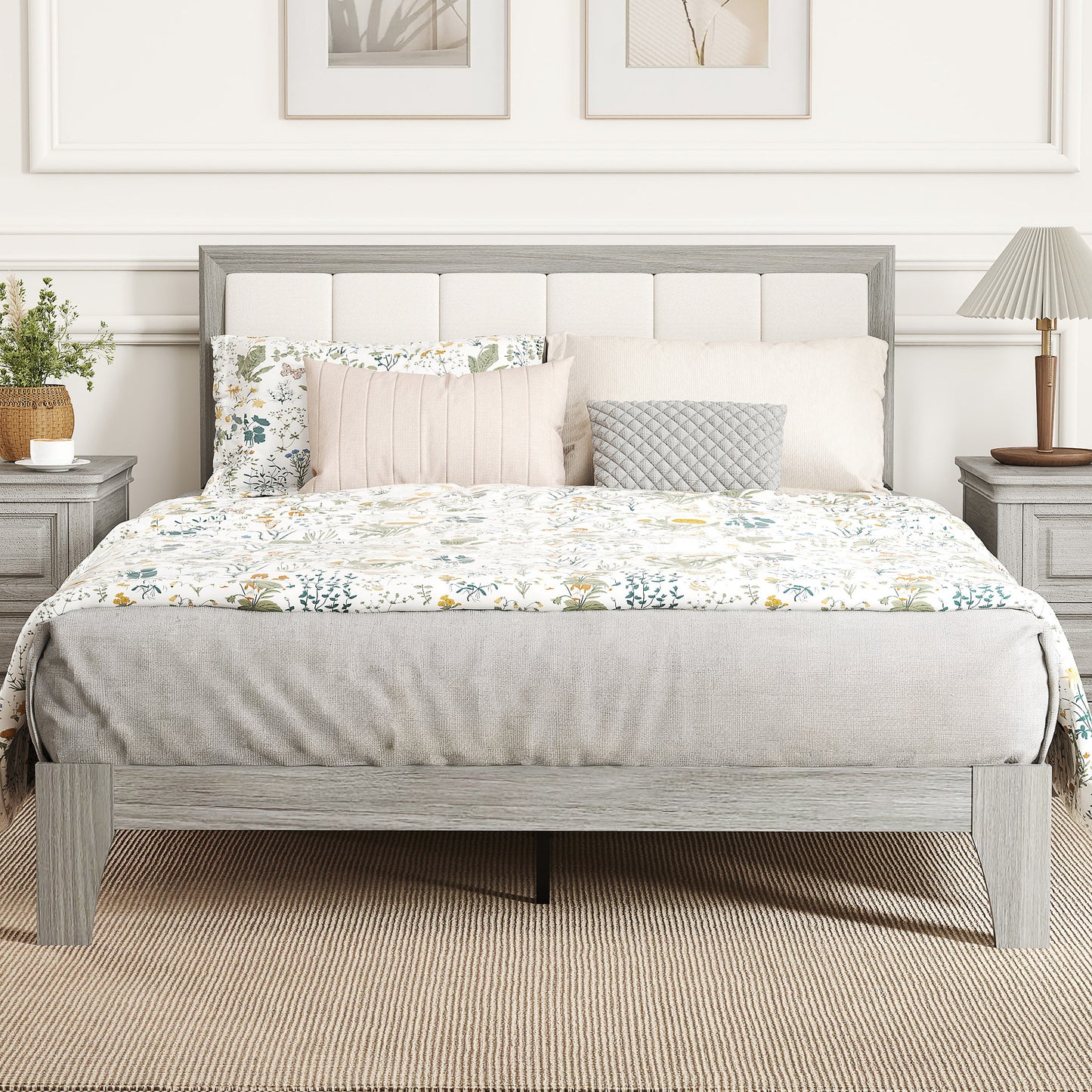 Full Bed Frame With Headboard Full Size Platform Bed Frame With Wooden Slats No Box Spring Needed Easy Assembly Gray