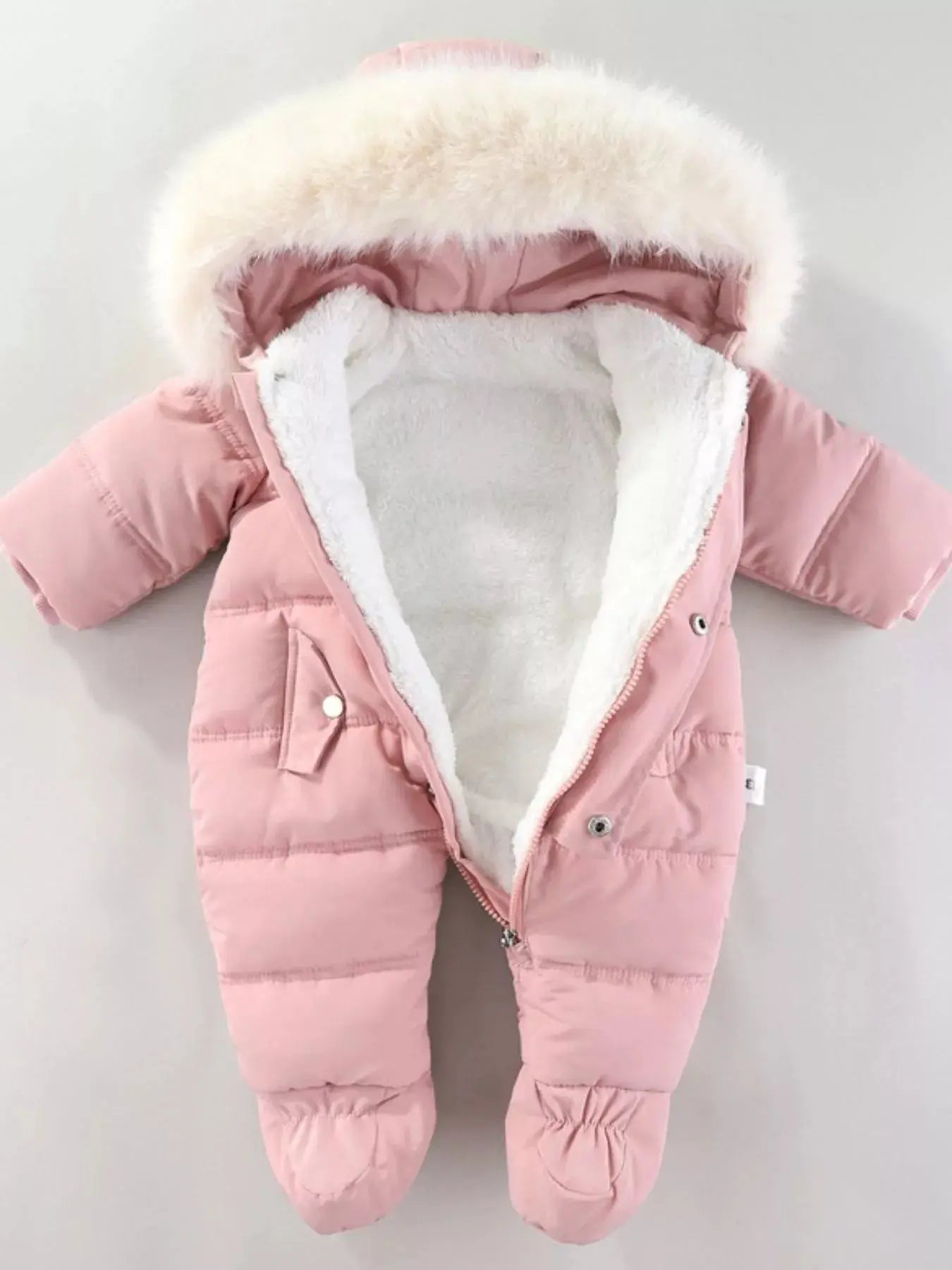 Children's Warm Padded One-Piece Snowsuit with Fur Hood