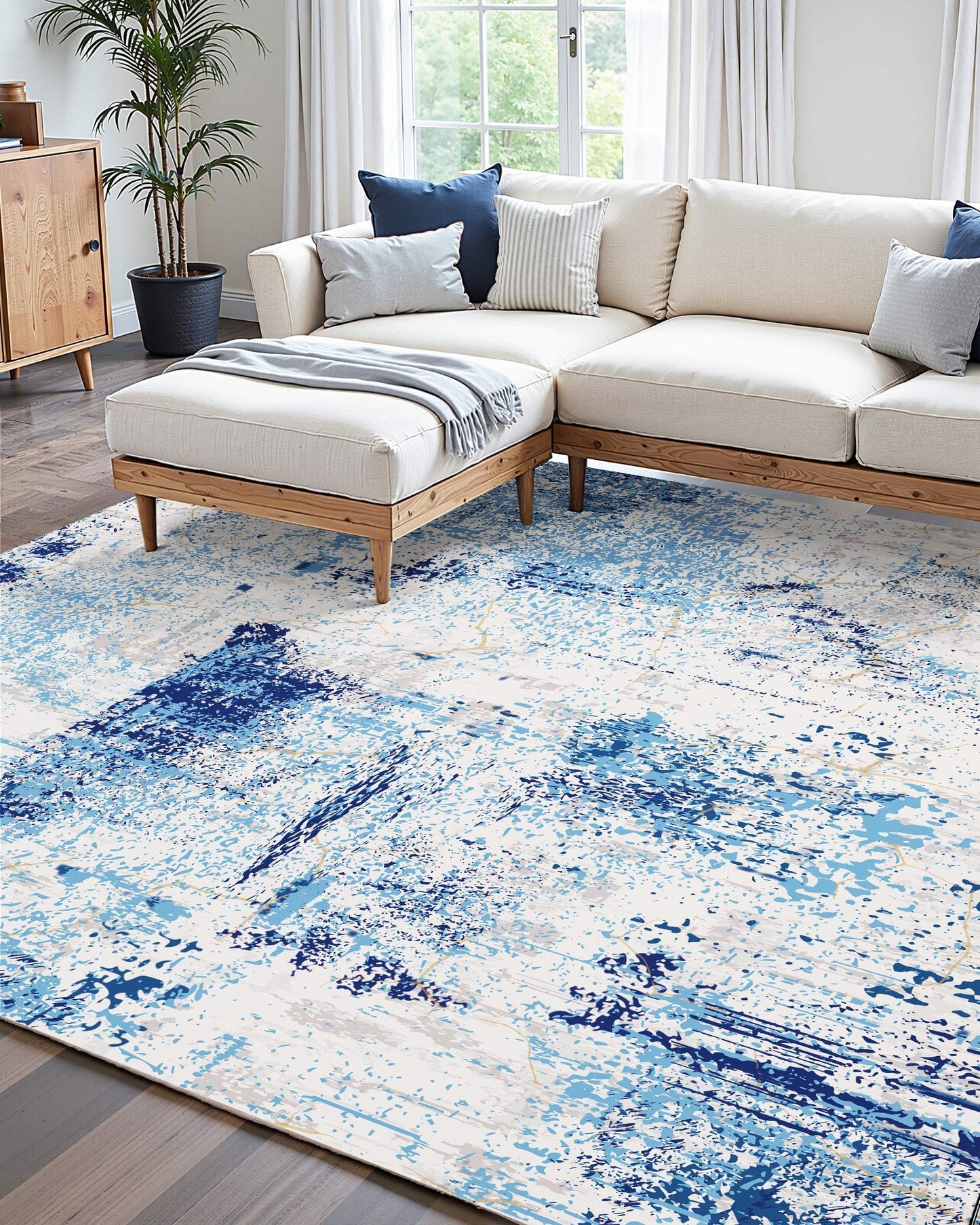 Area Rug, 5 X 7 Ft Large Washable Rug, Non-Slip And Tear-Resistant Soft Carpet, Pet & Child Friendly Modern Area Rugs, Indoor Mat For Bedroom, Office, Living Room, Kids Room, Entryway, Blue
