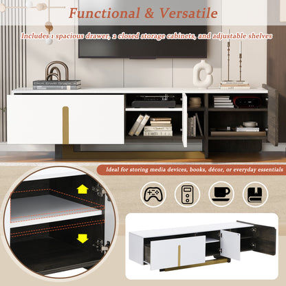 VIBE HAUS  66.7 Light Luxury TV Stand For TVs Up To 70 Inches, Modern TV Cabinet With Metal Legs, 1 Drawer, 2 Cabinets And Adjustable Shelves For Living Room
