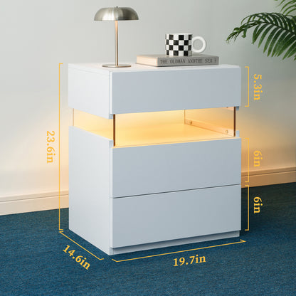LED Nightstands 3 Drawer Dresser For Bedroom End Table With Acrylic Board LED Bedside Tables For Bedroom Living Room Bedside Furniture White