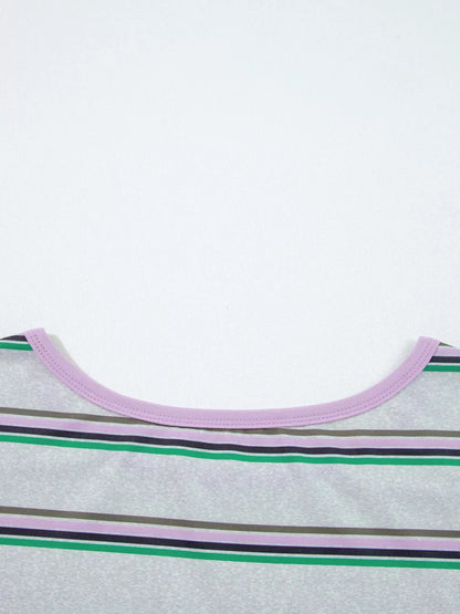 Stripe Oversize Drop Shoulder Long Sleeve Casual Top