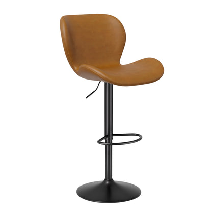 Bar Stools Set Of 2,PU Leather Upholstered Barstools With Back & Footrest, Seat Adjustable Height 22.2-31IN Counter Height Bar Chairs For Bar Kitchen Island