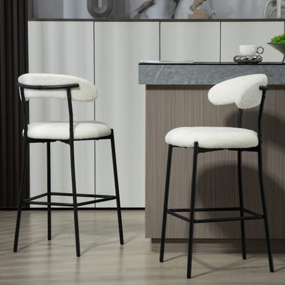 26 Counter Height Bar Stools Teddy Fabric Cover Kitchen Island Counter Bar Stool With Black Powder Coating Base And Footrest