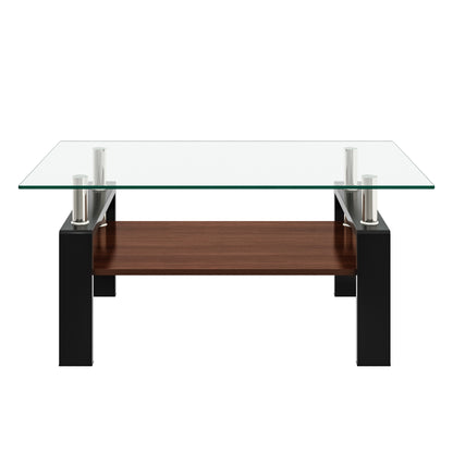 Rectangle Coffee Table, Tempered Glass Tabletop With MDF Layer, Modern Table For Living Room , Transparent Glass