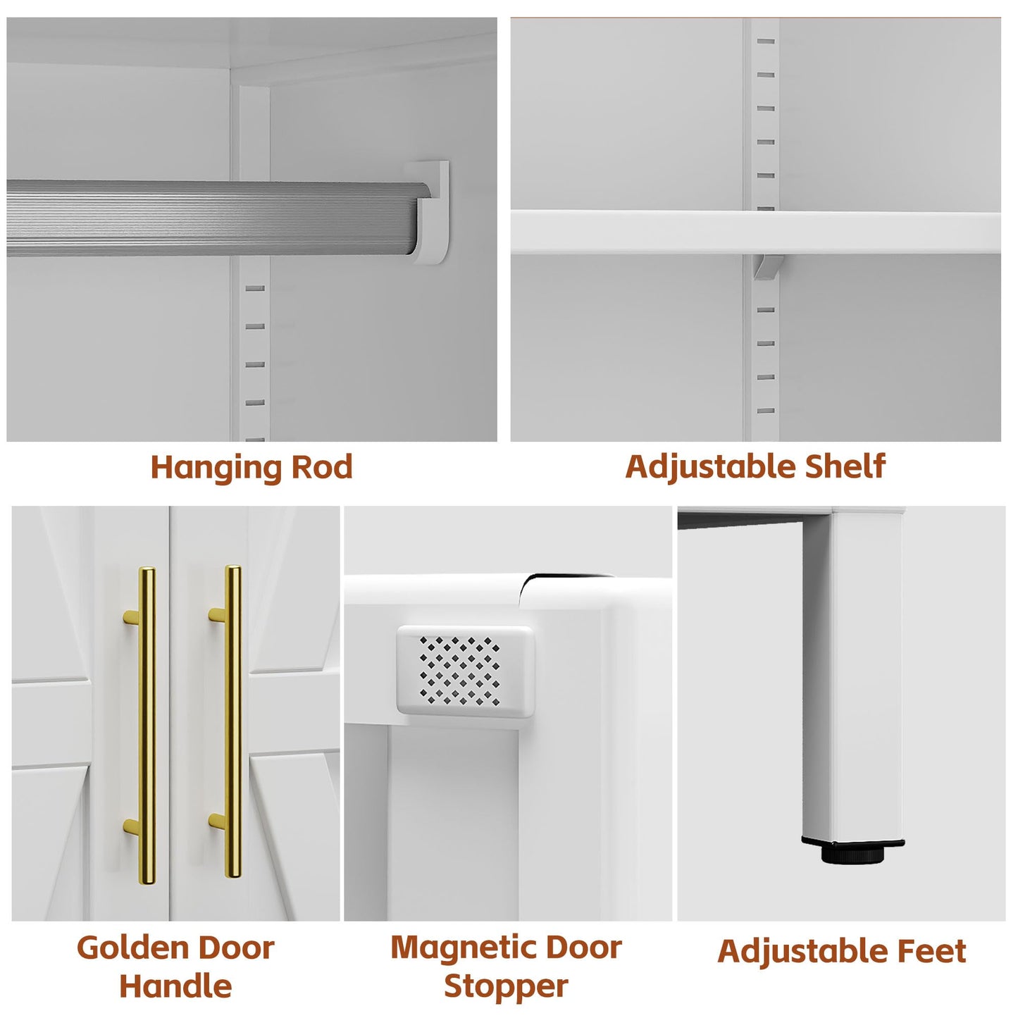 METAN Metal Wardrobe Closet With Doors,Armoire Wardrobe Closet With 2 Drawers For Bedroom,Assembly Required,White
