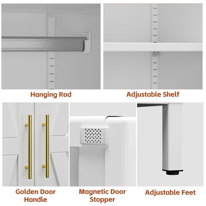 METAN Metal Wardrobe Closet With Doors,Armoire Wardrobe Closet With 2 Drawers For Bedroom,Assembly Required,White