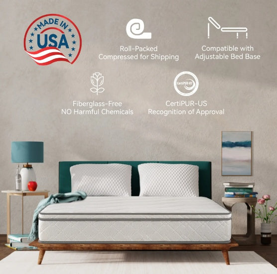 King Size Mattress,10 Inch Hybrid Mattress In A Box With Gel Memory Foam,Individually Wrapped Pocket Coils Innerspring For Breathable And Durable Support, Made In USA, CertiPUR-US Certified