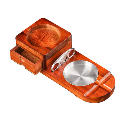 Solid Wood Cigar Ashtray With Drawer And Whiskeycigar Tray