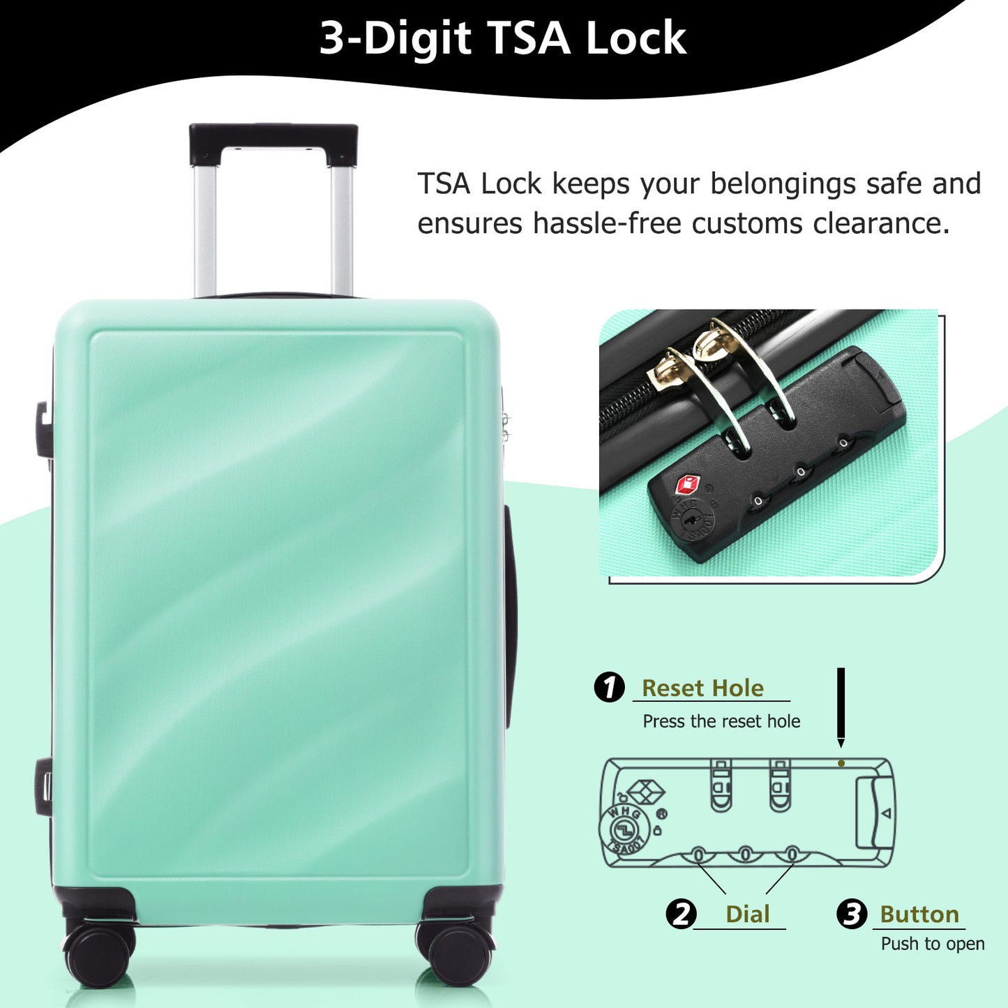 Luggage Set 3 Piece, Lightweight Durable ABS Suitcases With Spinner Wheels And TSA Lock, Carry-on & Checked Travel Luggage 20-24-28