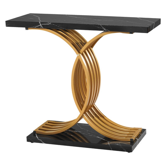 39 In Gold Console Table, Modern Desk Behind The Couch, Wood Rectangle Entrance Desk, Narrow Long Sofa Table Accent Stand With Metal Legs For Hallway, Bedroom, Living Room, Foyer, Easy Assembly