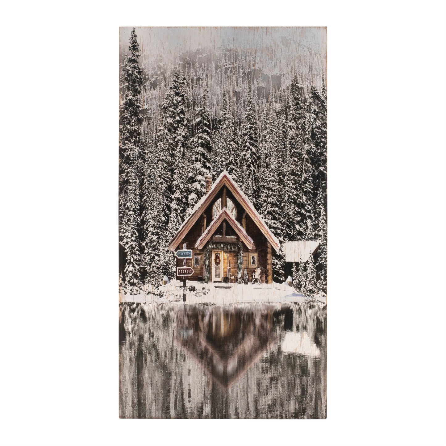 Wooden Winter Lake Lodge Plaque 17.5"H