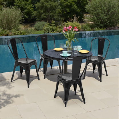 Metal Dining Chairs Set Of 4, Stackable Industrial Style Chairs For Kitchen Dining Room, 300LBS Weight Capacity