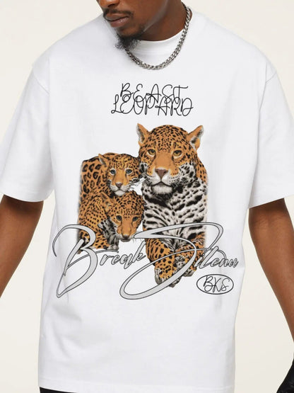 Men's Vintage Leopard Graphic Round Neck T-Shirt