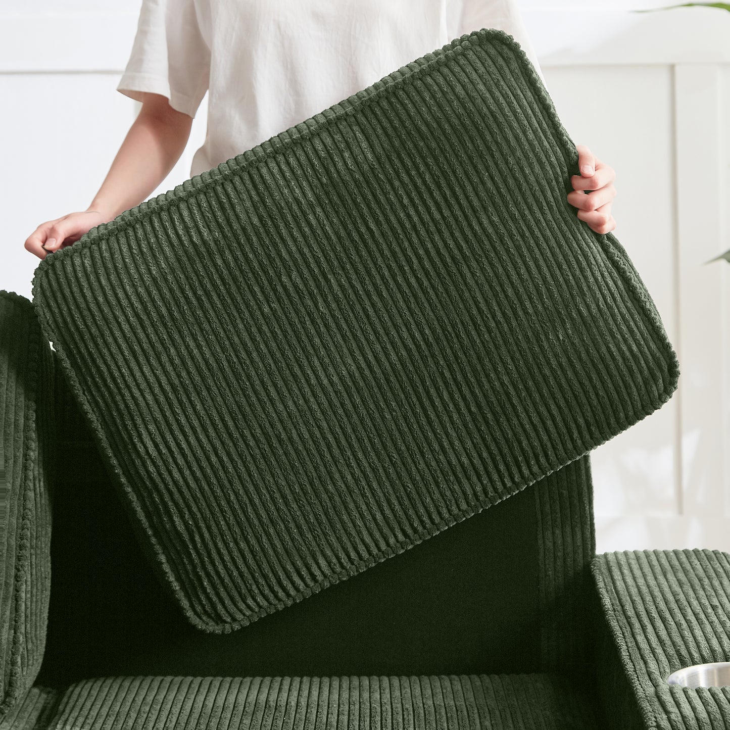 83.86 Corduroy Fabric Sofa,Modern Compressed Couch,3  Seater Sofa, Furniture For Living Room,Bedroom,office ,Green