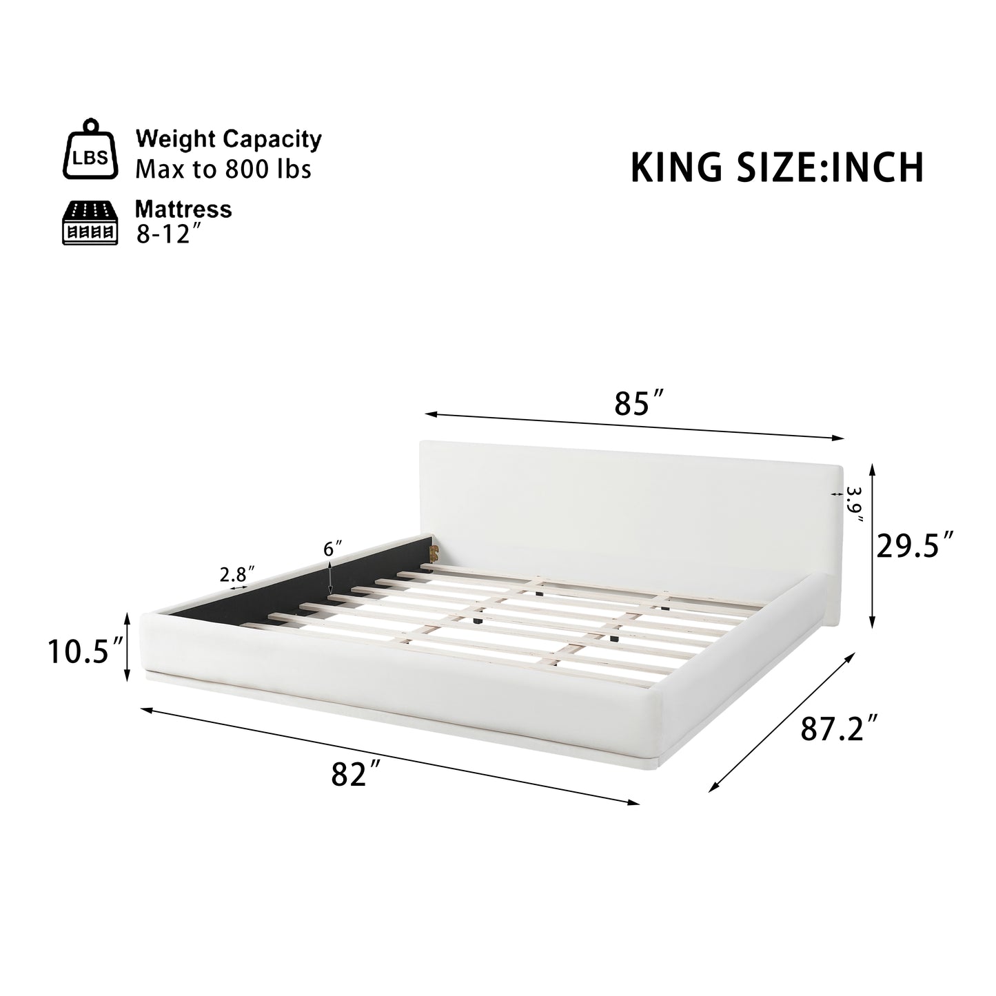 Soft And Comfortable Upholstered Bed. Luxurious And Cozy Bedroom Centerpiece, King Size, White