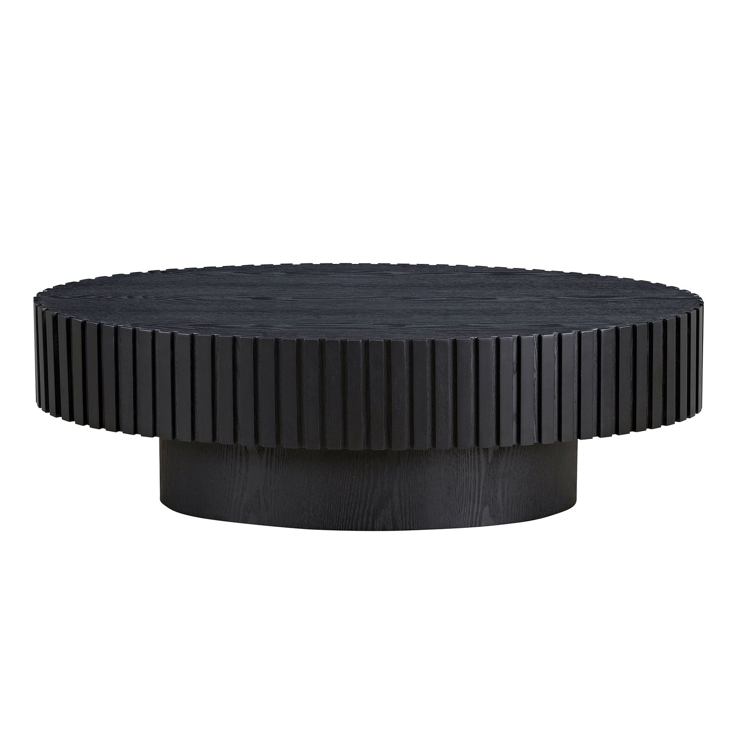 Modern Handcraft Drum Coffee Table Length 43.7 Inch Ellipse Coffee Table For Living Room,Oval Small Coffee Table With Sturdy Pedestal,Black MDF