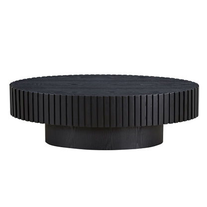 Modern Handcraft Drum Coffee Table Length 43.7 Inch Ellipse Coffee Table For Living Room,Oval Small Coffee Table With Sturdy Pedestal,Black MDF