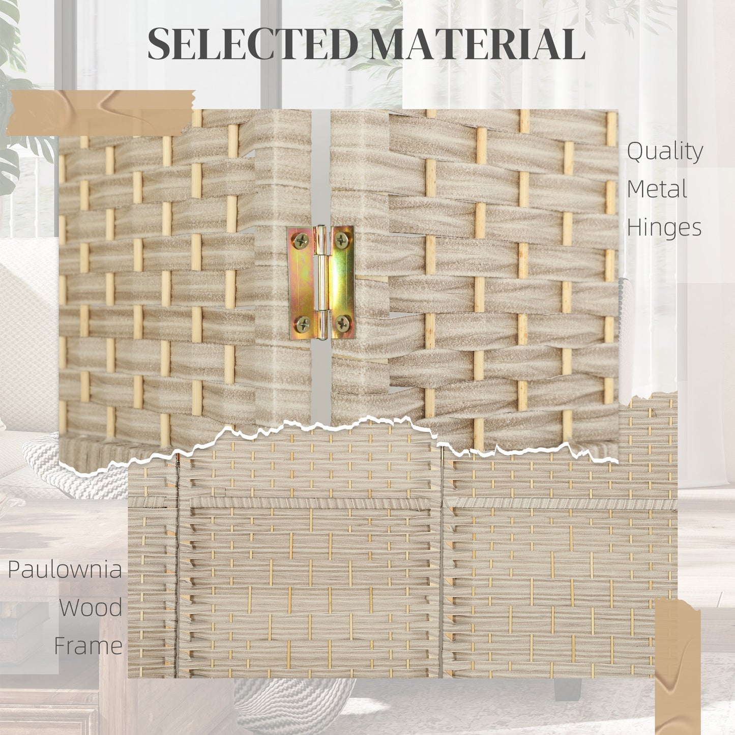 Folding Room Divider Screen 6 Panel 6' Tall Privacy Screen Freestanding Wood Partition for Home Office, Washed Oak