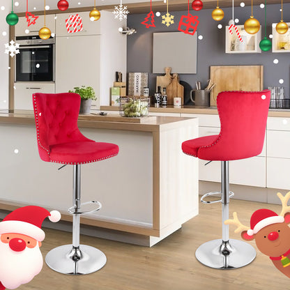Velvet Swivel Bar Stools, Modern Bar Stools With High Back And Metal Footrest, Adjustable Swivel Barstools
