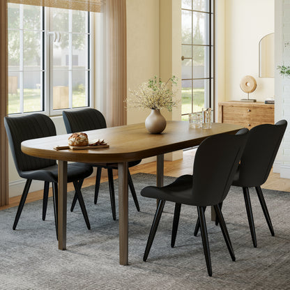 Set Of 2 Modern PU Leather Dining Chairs With Thick Cushions & Metal Legs, Armless Faux Leather Side Chairs For Kitchen, Dining Room