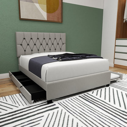 GRAY QUEEN SIZE TRUNDLE PULL OUT DRAWERS STORAGE UPHOLSTERED BED MODERN  DESIGN NO BOX SPRING REQUIRED