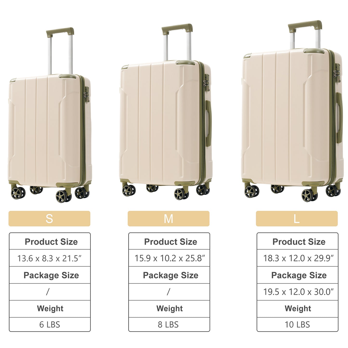Luggage Sets 3 Piece, Expandable Hard Shell ABS Suitcases With Double Spinner, Travel Luggage Set With TSA Lock 20-24-28inch, White Green