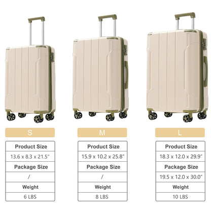 Luggage Sets 3 Piece, Expandable Hard Shell ABS Suitcases With Double Spinner, Travel Luggage Set With TSA Lock 20-24-28inch, White Green