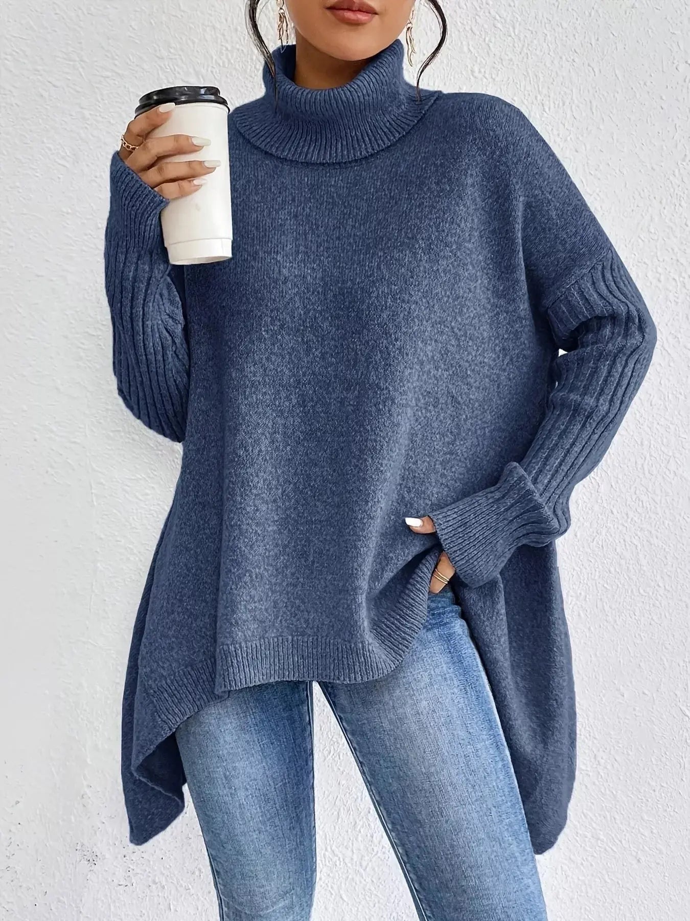 Turtleneck High-Low Hem Sweater